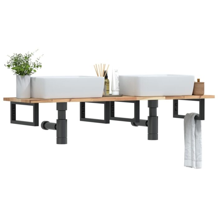 Étagère de vasque murale acier et bois massif d'acacia – Image 1