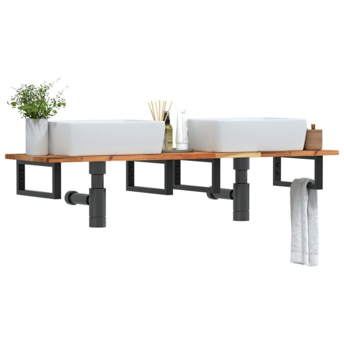 Étagère de vasque murale acier et bois massif d'acacia – Image 1