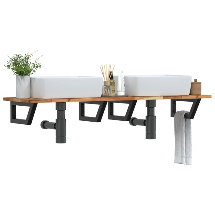 Étagère de vasque murale acier et bois massif d'acacia – Image 1