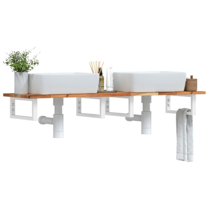 3302732_1.jpg Étagère de vasque murale acier et bois massif d'acacia – Image 1