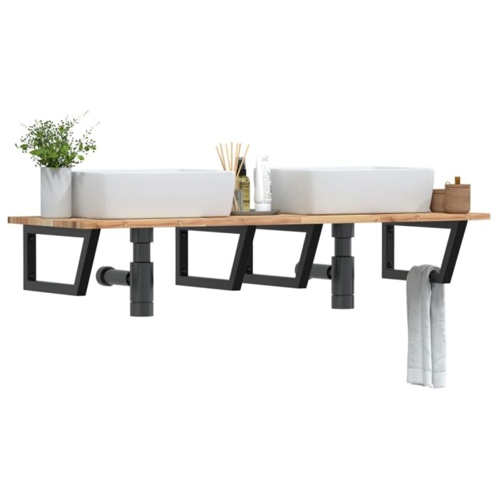 Étagère de vasque murale acier et bois massif d'acacia – Image 1