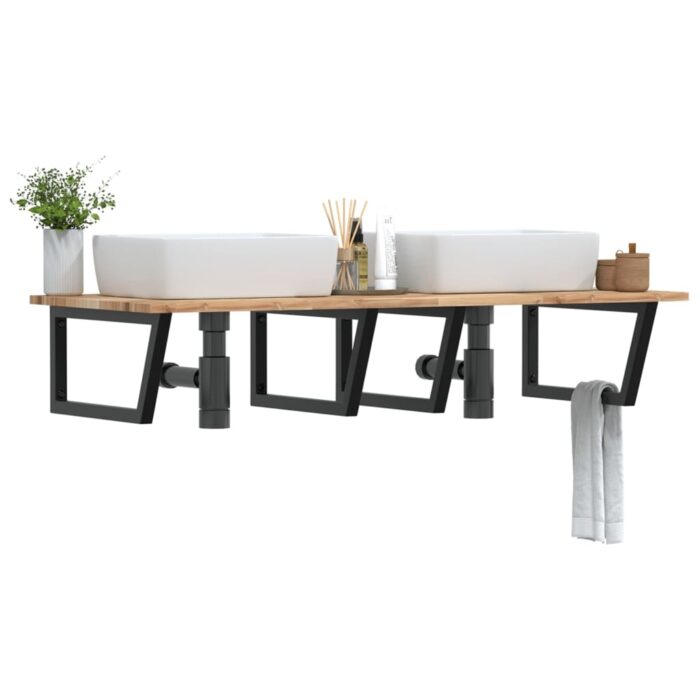 3302899_1.jpg Étagère de vasque murale acier et bois massif d'acacia – Image 1