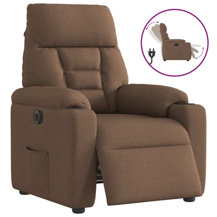 Fauteuil inclinable électrique Marron Tissu – Image 1