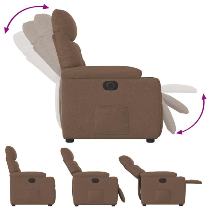 Fauteuil inclinable électrique Marron Tissu – Image 7