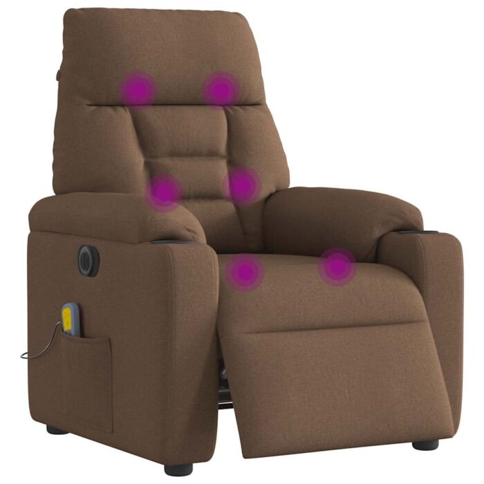 Fauteuil inclinable de massage électrique marron tissu – Image 2