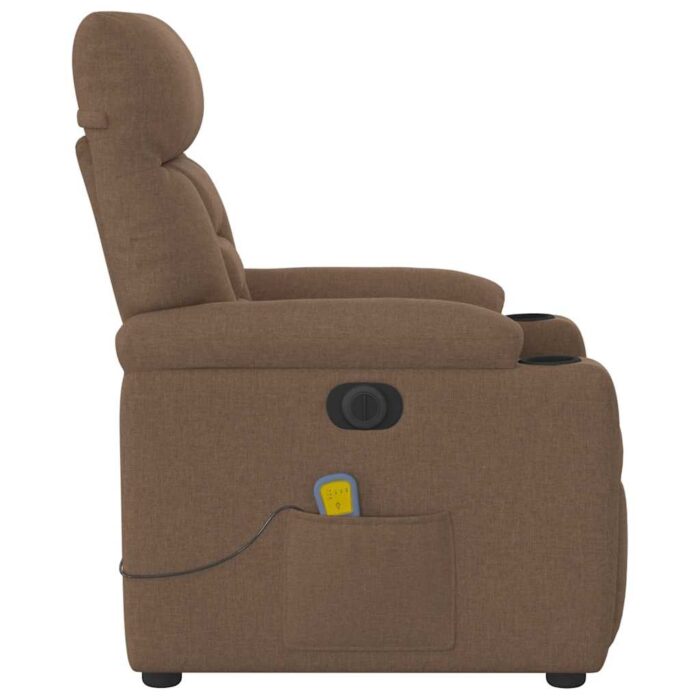 Fauteuil inclinable de massage électrique marron tissu – Image 5
