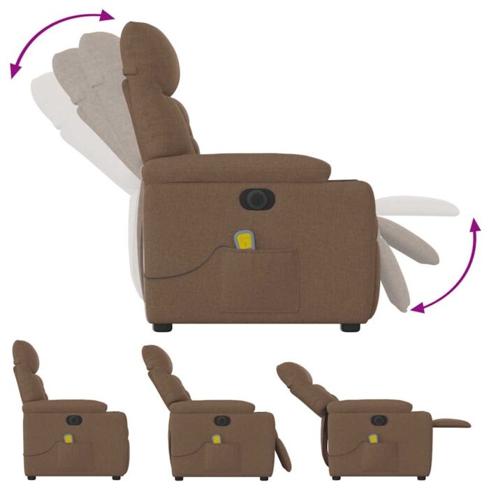 Fauteuil inclinable de massage électrique marron tissu – Image 7