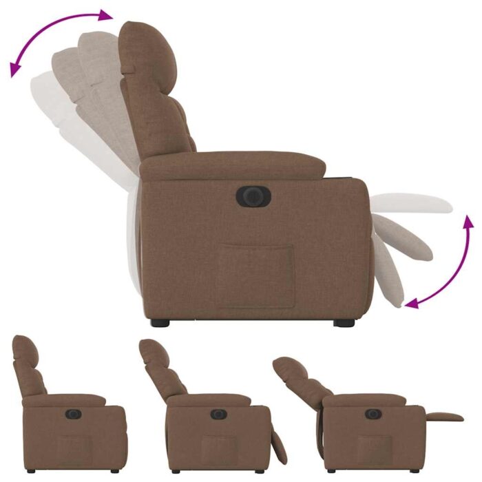 Fauteuil inclinable électrique marron tissu – Image 7