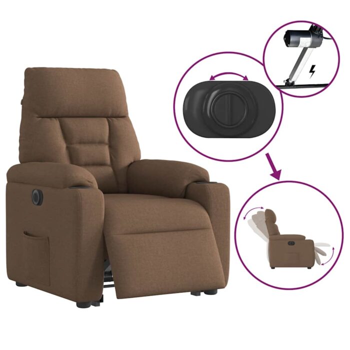 Fauteuil inclinable électrique marron tissu – Image 9