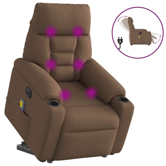 Fauteuil inclinable de massage électrique Marron Tissu – Image 1