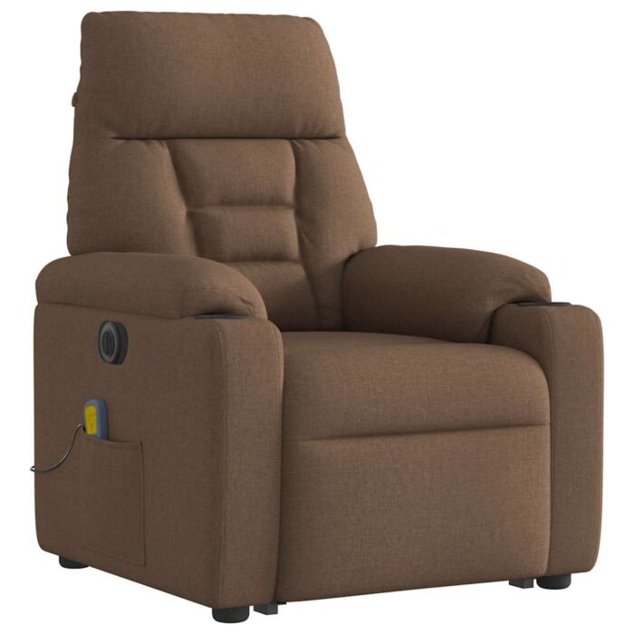 Fauteuil inclinable de massage électrique Marron Tissu – Image 3