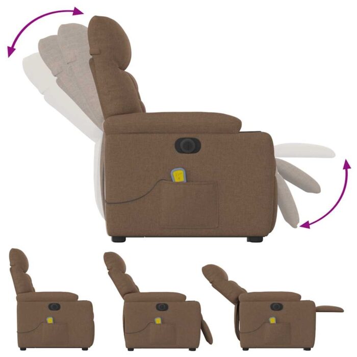 Fauteuil inclinable de massage électrique Marron Tissu – Image 7