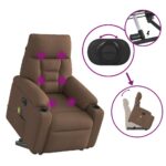 Fauteuil inclinable de massage électrique Marron Tissu – Image 8