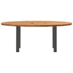 Table à manger marron clair bois de chêne massif ovale – Image 2