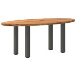 Table à manger marron clair bois de chêne massif ovale – Image 4