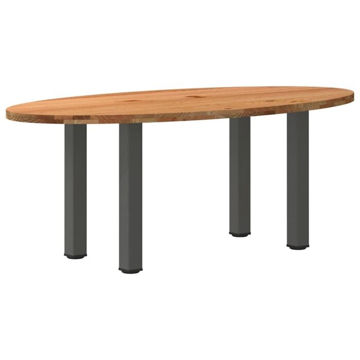 Table à manger marron clair bois de chêne massif ovale – Image 4