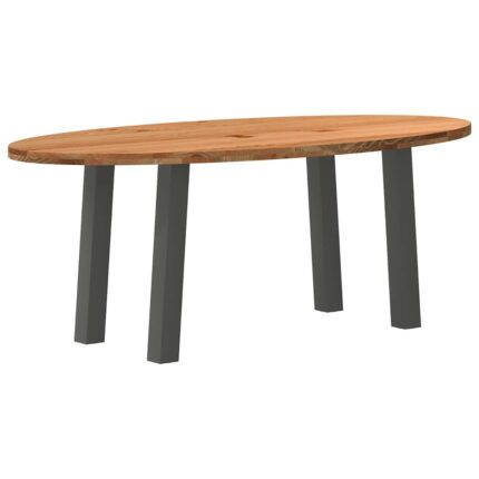 Table à manger marron clair bois de chêne massif ovale