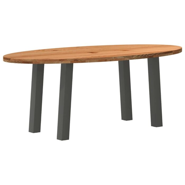 Table à manger marron clair bois de chêne massif ovale – Image 1