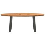 Table à manger marron clair bois de chêne massif ovale – Image 2