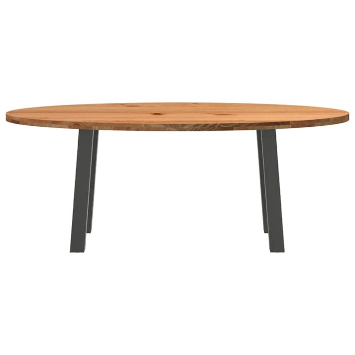 Table à manger marron clair bois de chêne massif ovale – Image 2