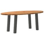 Table à manger marron clair bois de chêne massif ovale – Image 4