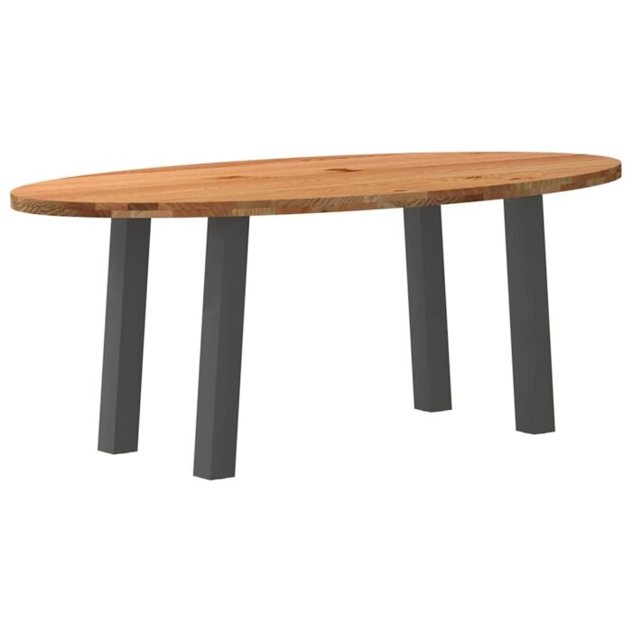 Table à manger marron clair bois de chêne massif ovale – Image 4