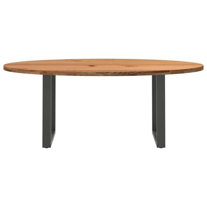 Table à manger marron clair bois de chêne massif ovale – Image 2