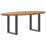 Table à manger marron clair bois de chêne massif ovale – Image 5