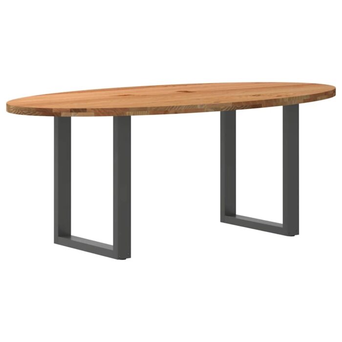 Table à manger marron clair bois de chêne massif ovale – Image 5