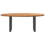 Table à manger marron clair bois de chêne massif ovale – Image 2