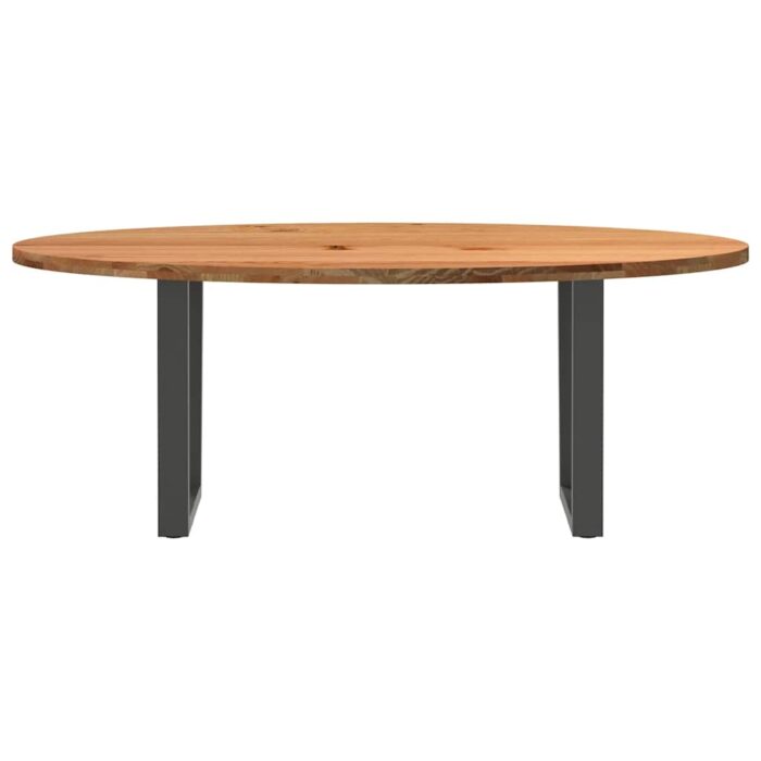 Table à manger marron clair bois de chêne massif ovale – Image 2