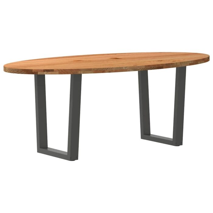 Table à manger marron clair bois de chêne massif ovale – Image 4