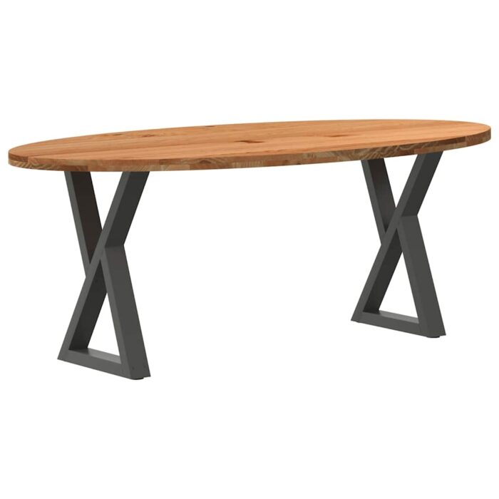 Table à manger marron clair bois de chêne massif ovale – Image 1