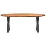 Table à manger marron clair bois de chêne massif ovale – Image 2