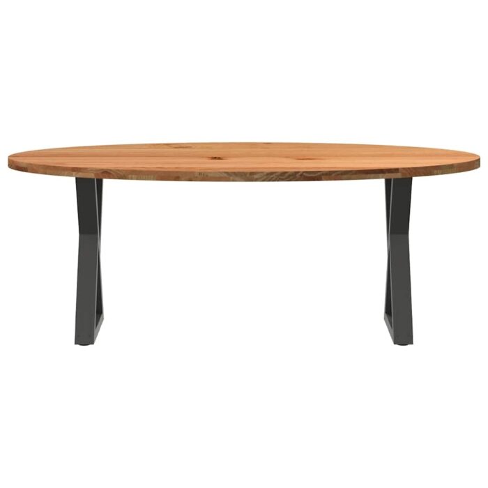 Table à manger marron clair bois de chêne massif ovale – Image 2
