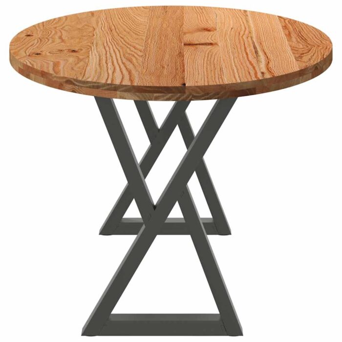 Table à manger marron clair bois de chêne massif ovale – Image 3