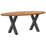 Table à manger marron clair bois de chêne massif ovale