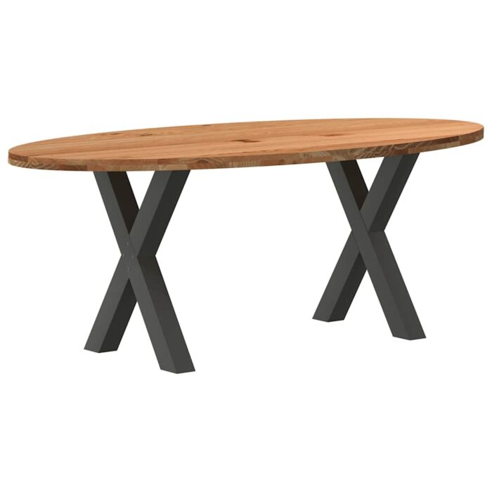 Table à manger marron clair bois de chêne massif ovale – Image 1