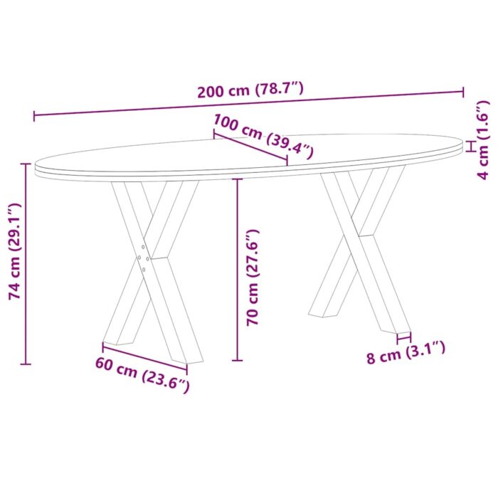 Table à manger marron clair bois de chêne massif ovale – Image 12