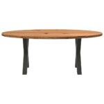 Table à manger marron clair bois de chêne massif ovale – Image 2