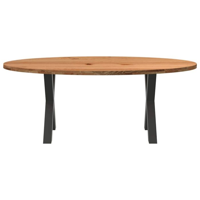 Table à manger marron clair bois de chêne massif ovale – Image 2