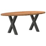 Table à manger marron clair bois de chêne massif ovale – Image 5
