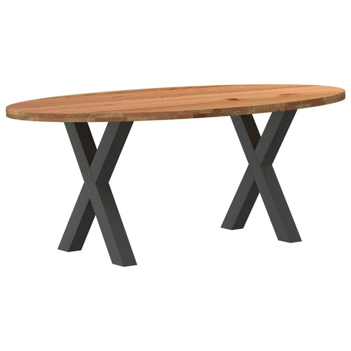 Table à manger marron clair bois de chêne massif ovale – Image 5
