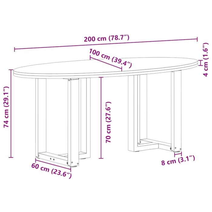 Table à manger marron clair bois de chêne massif ovale – Image 12