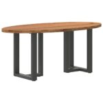 Table à manger marron clair bois de chêne massif ovale – Image 5