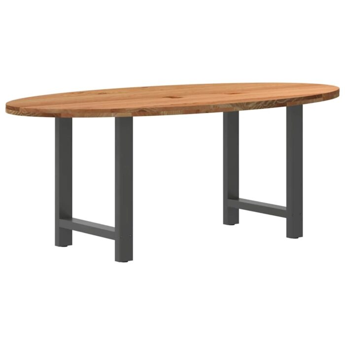Table à manger marron clair bois de chêne massif ovale – Image 1
