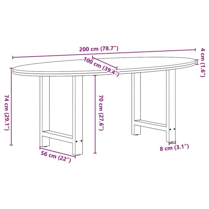 Table à manger marron clair bois de chêne massif ovale – Image 11