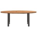 Table à manger marron clair bois de chêne massif ovale – Image 2