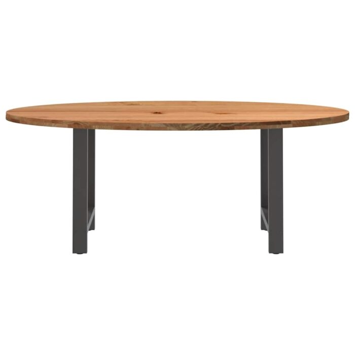 Table à manger marron clair bois de chêne massif ovale – Image 2