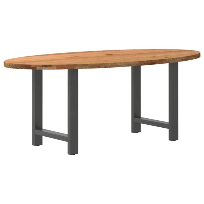 Table à manger marron clair bois de chêne massif ovale – Image 5